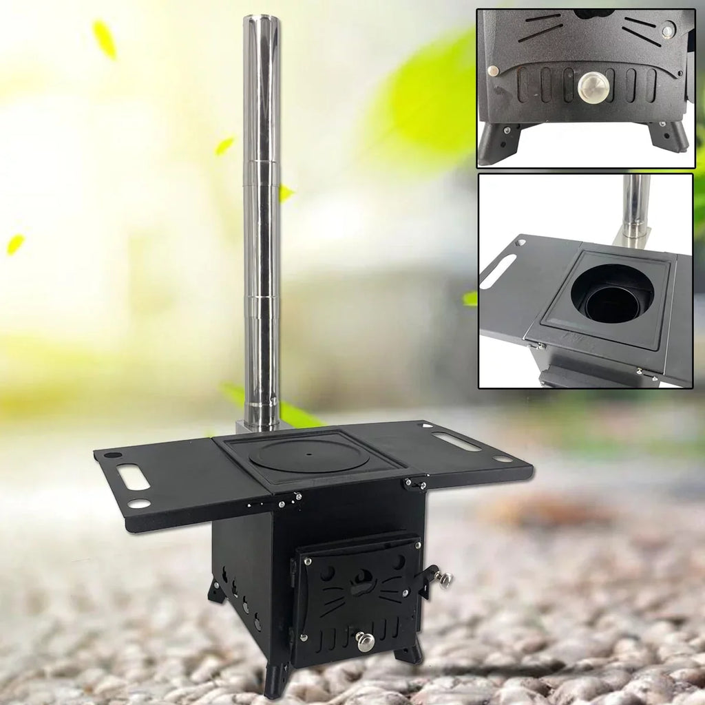 ECUTEE Portable Outdoor Wood Stove with Chimney Pipe, Cooking Heating Tool for Camping & Wild Survival