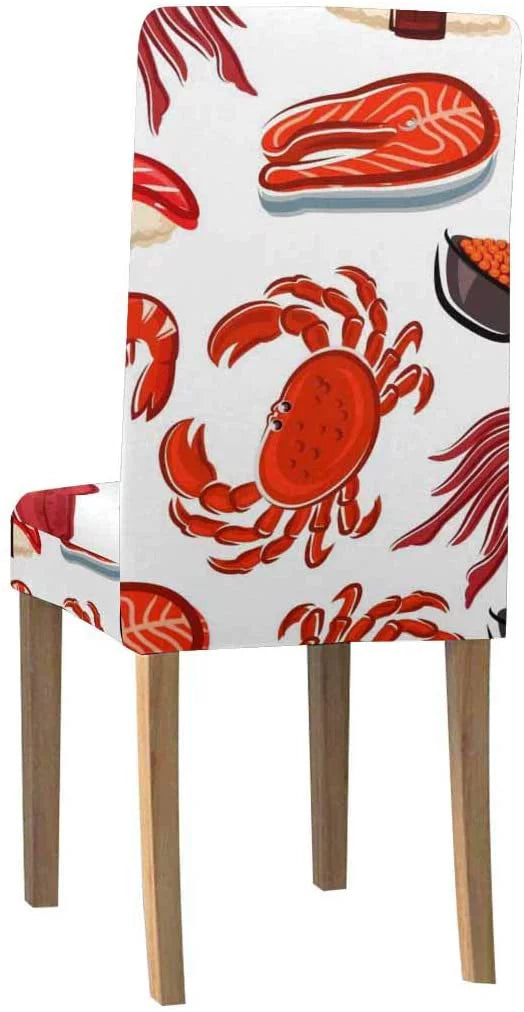 FMSHPON Salmon Steaks Shrimps Crabs Squids Sushi Stretch Chair wrap Protector Seat Slipcover for Dining Room Hotel Wedding Party Set of 4