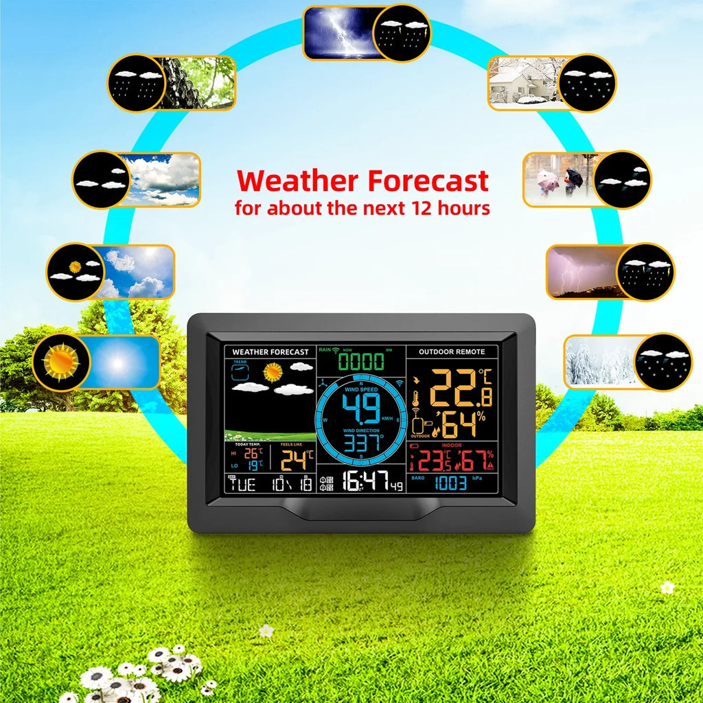 Suzicca Wireless atmospheric conditions Station Indoor Hygrometer Thermometer Temperature Backlit Humidity Display  Digital elements Forecast Station Clock Alarm Clock with Sensor USB Port