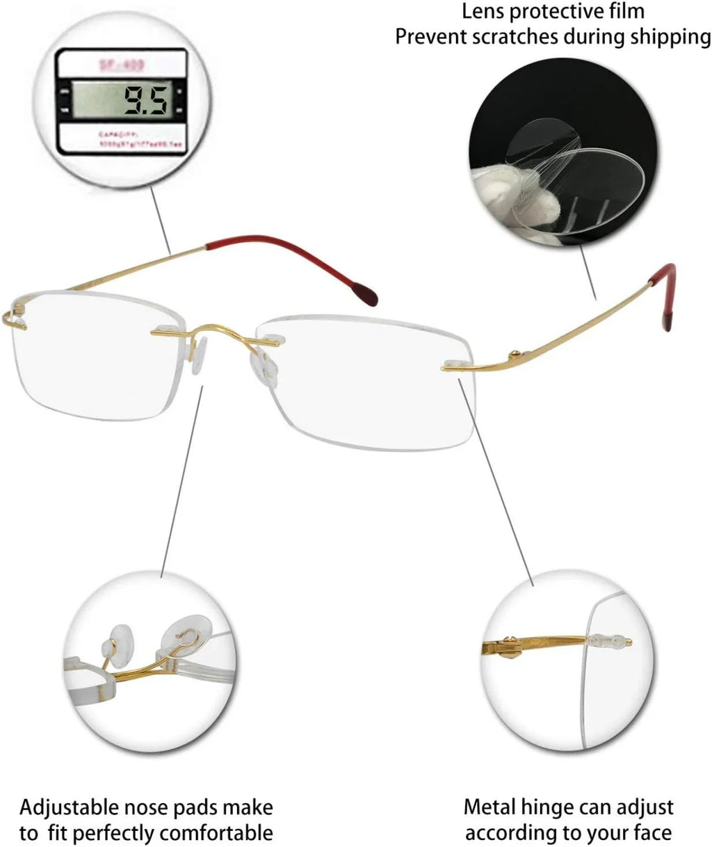 OCCI CHIARI Reading Glasses 1.75 magnification For Women Men Trendy Reader with Titanium Frameless Clear Lens 1.0 1.5 2.0 2.5 3.0 3.5 1.25 1.75 2.25 2.75