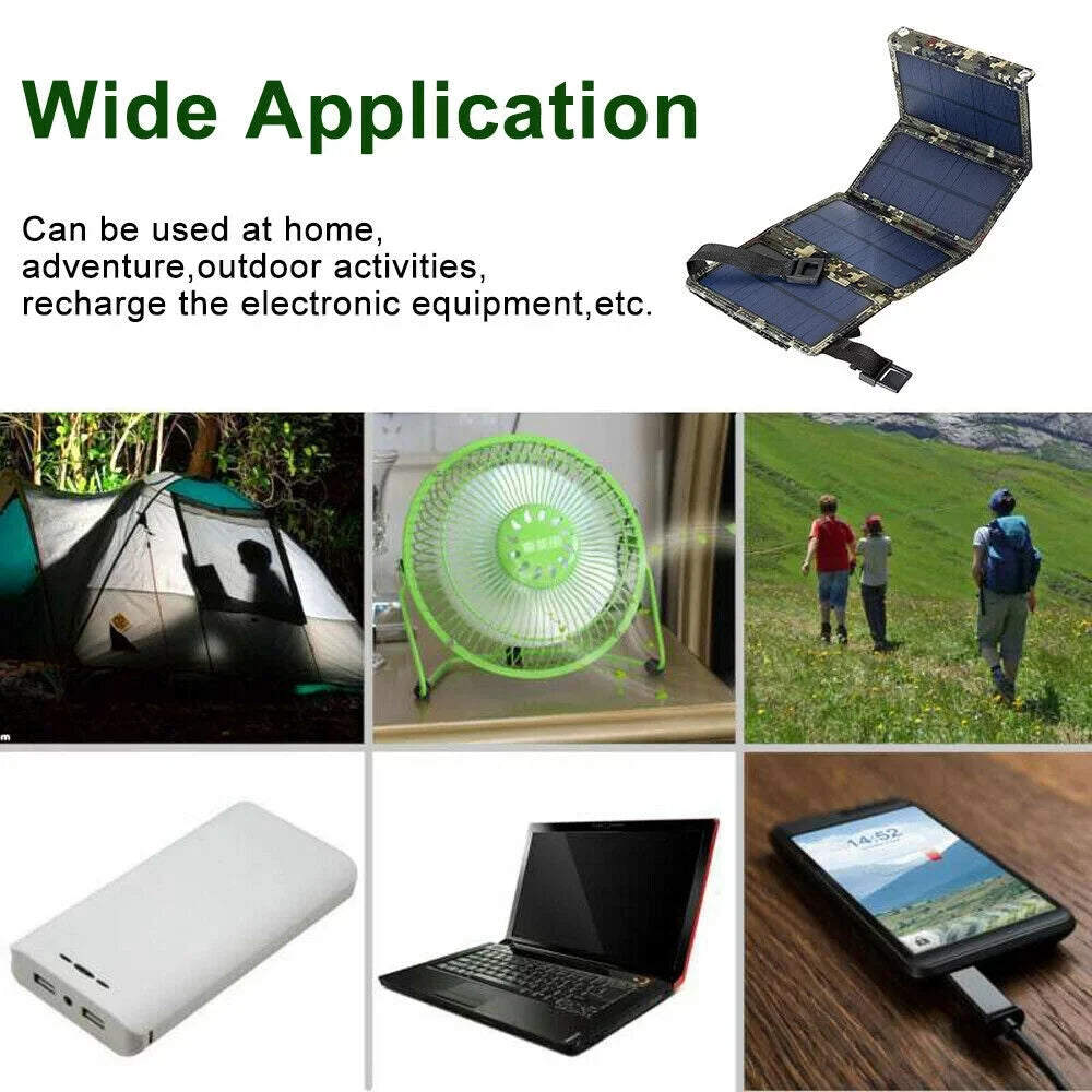 JLLOM 2Pcs 80W USB Solar Panel Folding Portable Power Bank Outdoor Hiking Phone Charger Kit
