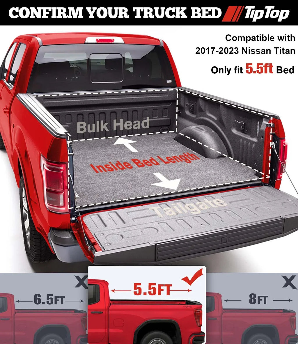 TIPTOP Tri-Fold Hard Tonneau shield Truck Bed FRP On Top For 2017-2023 Nissan Titan 5.5ft Bed (67") w/o Titan Box | TPM3 |For Models With or Without The Deck Rail System|