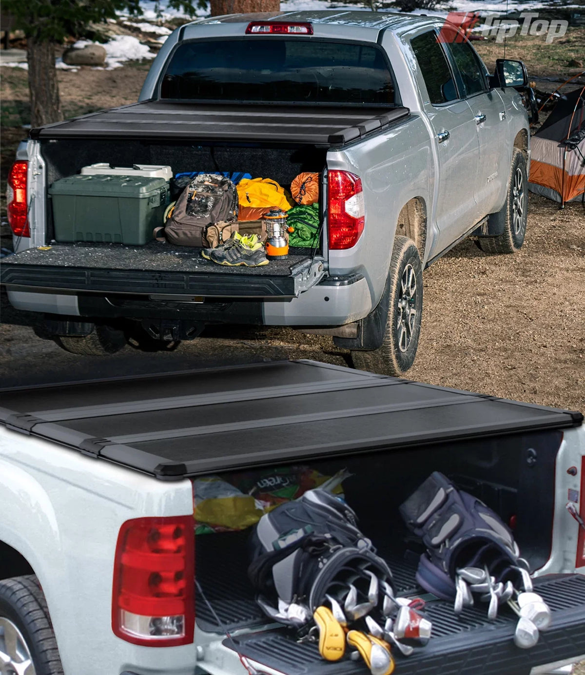 TIPTOP Tri-Fold Hard Tonneau shield Truck Bed FRP On Top For 2017-2023 Nissan Titan 5.5ft Bed (67") w/o Titan Box | TPM3 |For Models With or Without The Deck Rail System|