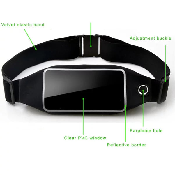 Black Sports Running Workout Waist Bag Belt Case w Retractable Headset MONO Handsfree Earphone Mic J3P for  Galaxy A7 (SM-A700FD) A6 -  Xperia Z5 Z4v Z3v Z3+ Z3 Z2 Z1S Z1 XZs XZ1 T3