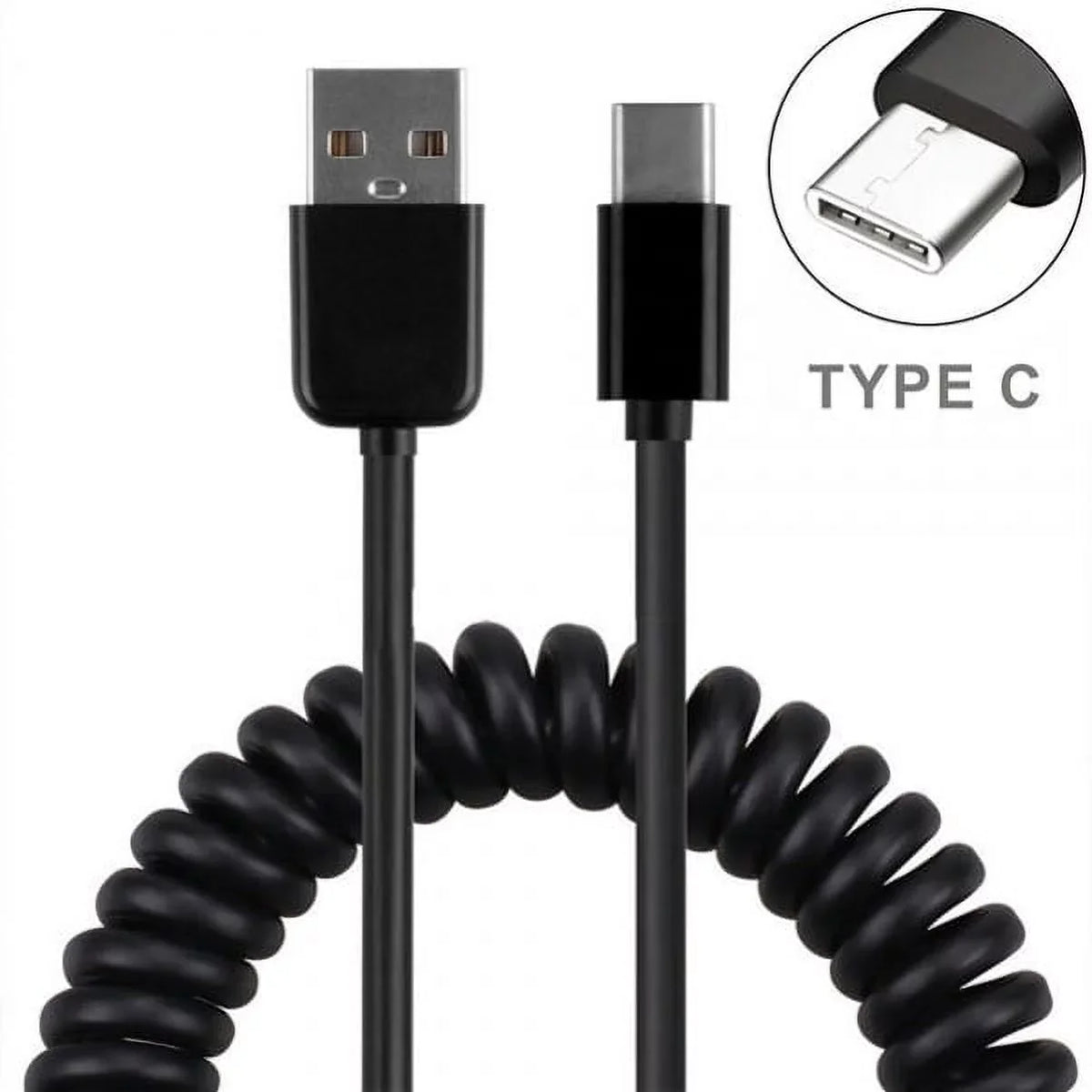 Type-C Coiled USB Cable w 2-Port USB 36W Fast Car Charger M1Y for  Galaxy Tab S3 9.7 S9 Plus, S8+ S8, S10e S10 Plus active 5G Note 9 8 10 Plus A9 A50 A20 A10e - Sonim XP8 XP3