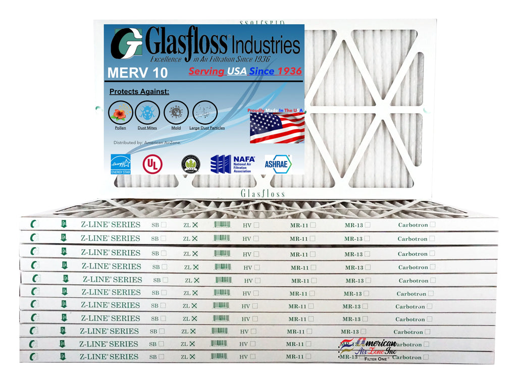 Glasfloss 14x27x1 - MERV 10 -Qty:12 - Furnace Air Filter - Made in USA (Actual Size: 13.5 x 26.5x7/8 inch)