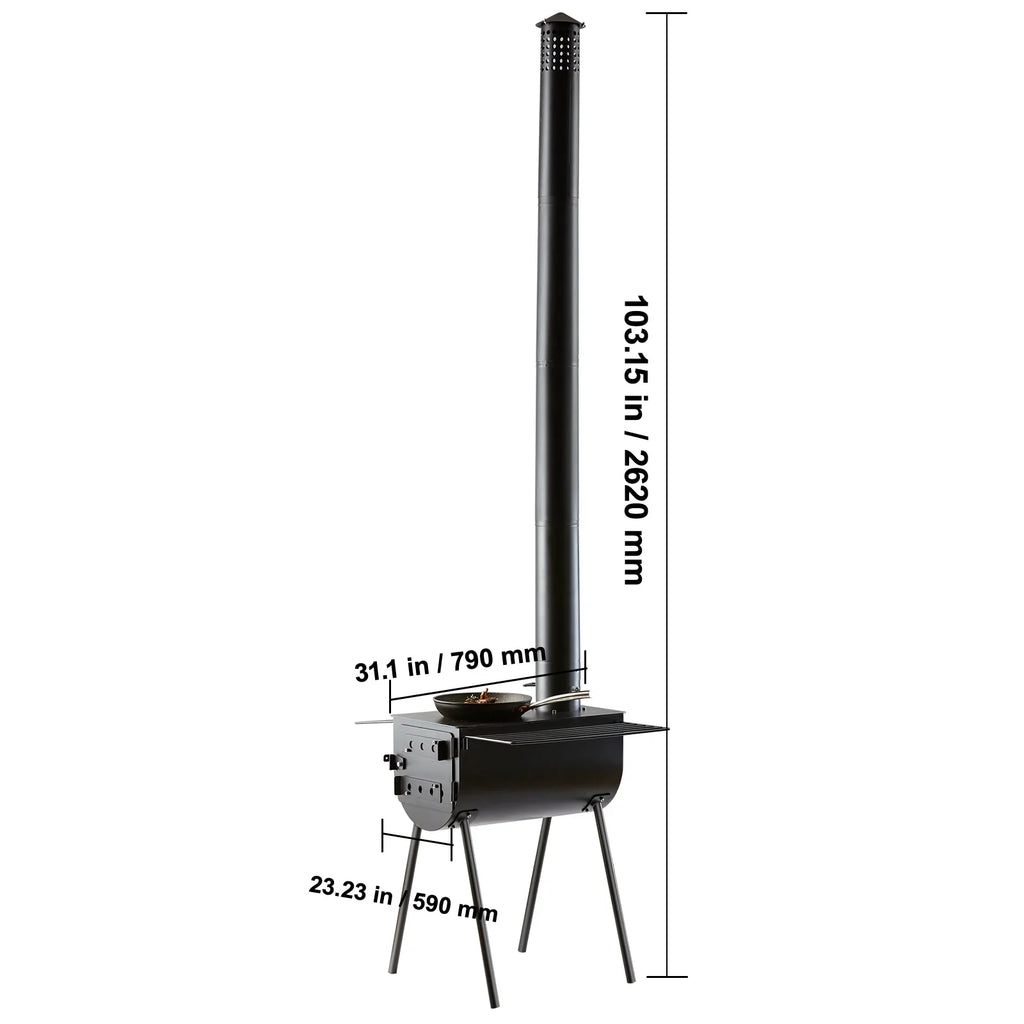 SKYSHALO Portable Wood Stove Camping Hot Tent BBQ Stove 118 in for Outdoor w/ Pipes