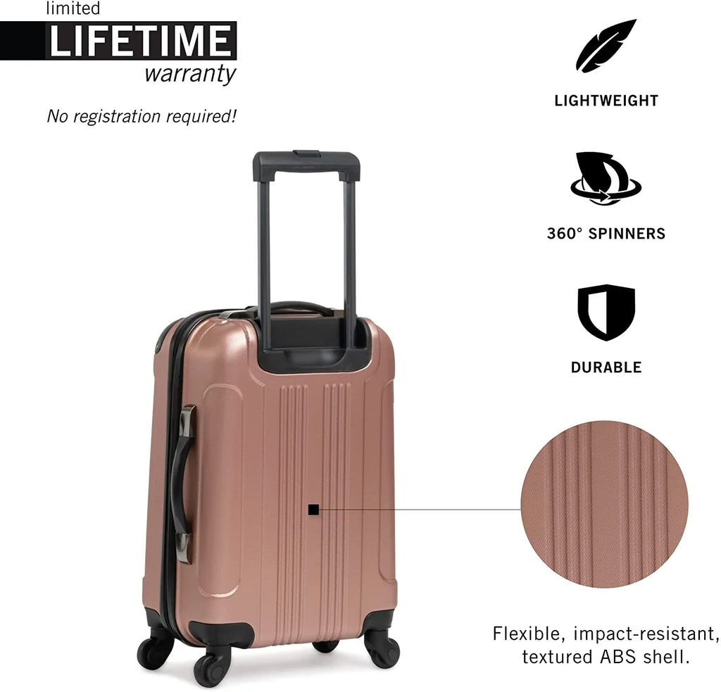 Kenneth Cole REACTION Out Of Bounds Lightweight Durable Hardshell 4-Wheel Spinner Cabin Size Travel Suitcase, Rose Gold, 24-Inch Checked
