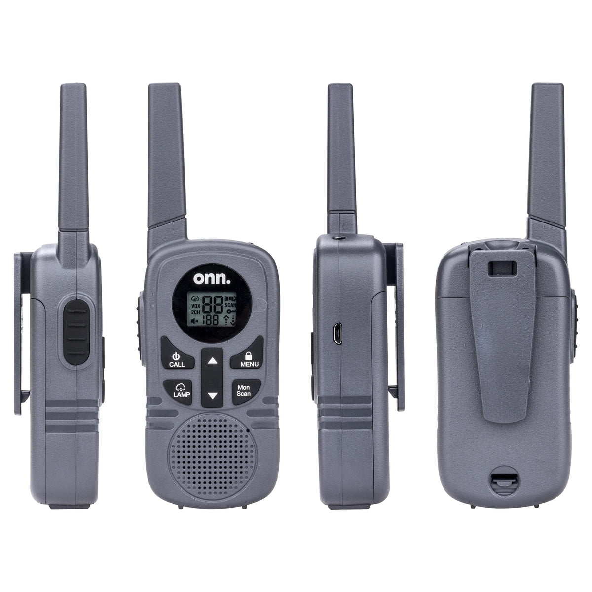 16 Miles Walkie Talkies 2 pack  with Two Way Radios, LED Light, 121 privacy Channels. Onn