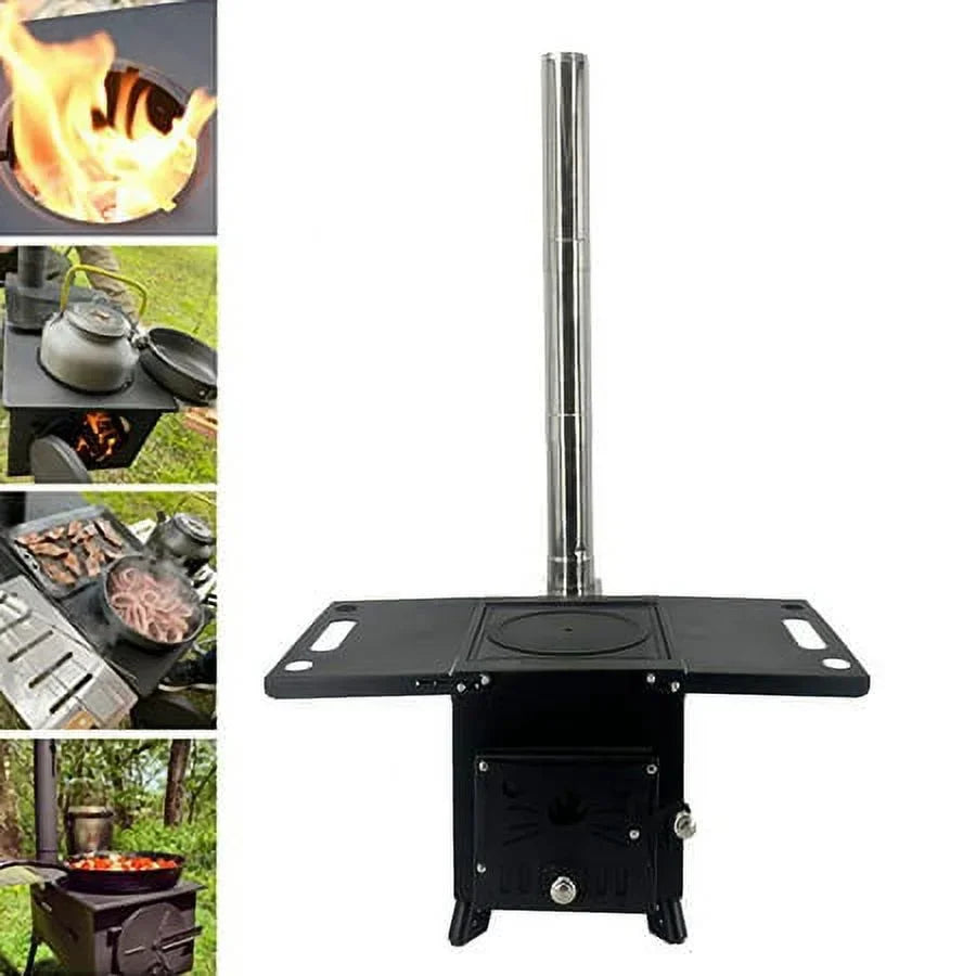 ECUTEE Portable Outdoor Wood Stove with Chimney Pipe, Cooking Heating Tool for Camping & Wild Survival