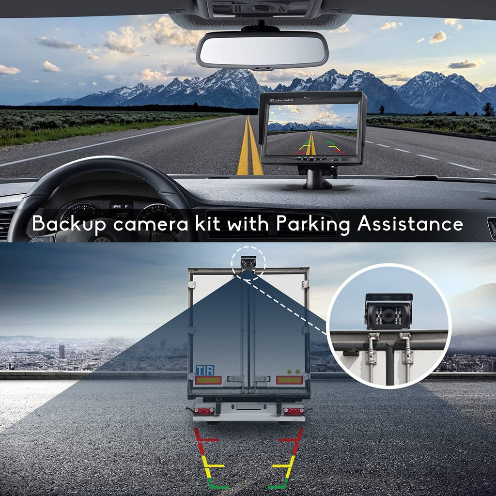 Car Reversing Camera Kit 7" TFT LCD Monitor 12V-24V Night Vision Waterproof RearView  Backup Camera