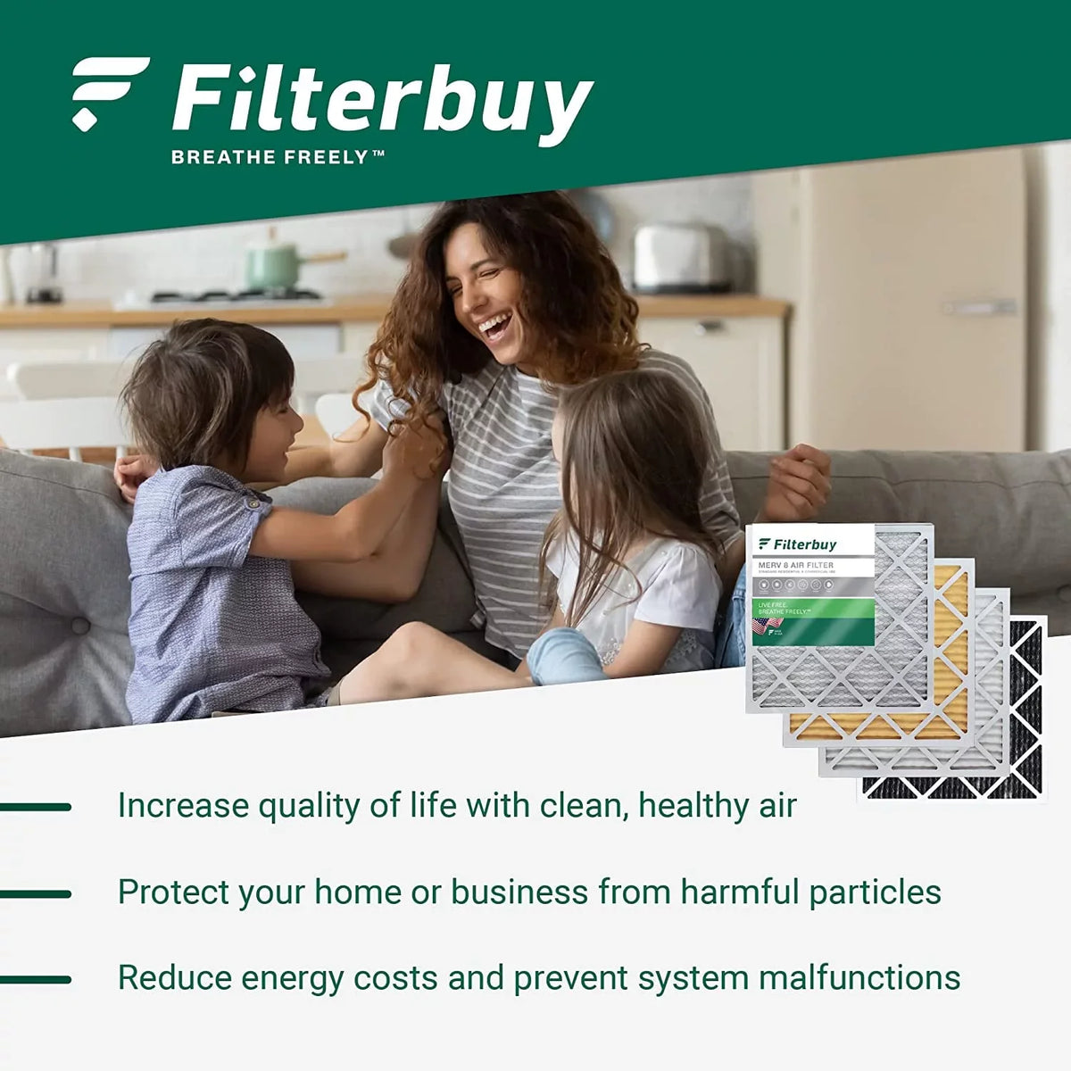Filterbuy 12x12x1 MERV 8 Odor Eliminator Pleated HVAC AC Furnace Air Filters with Activated Carbon (12-Pack)