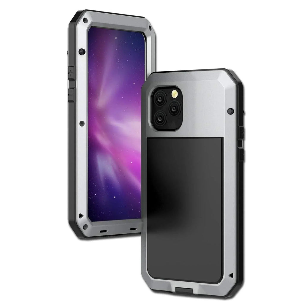 Gorilla Glass Aluminum Metal iPhone 14 Pro Max Case (Silver) Heavy Duty Military Grade Shockproof and Scratch impervious Protection, Rugged Outdoor Travel
