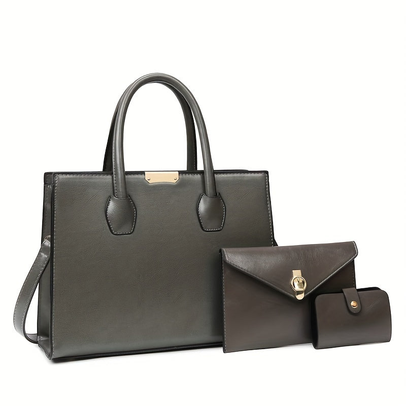 MICHROE Vintage Vegan Tote Bag Set  Top Handle Satchel  Women‘s Luxury Handbag  Shoulder Purse & Crossbody Bag