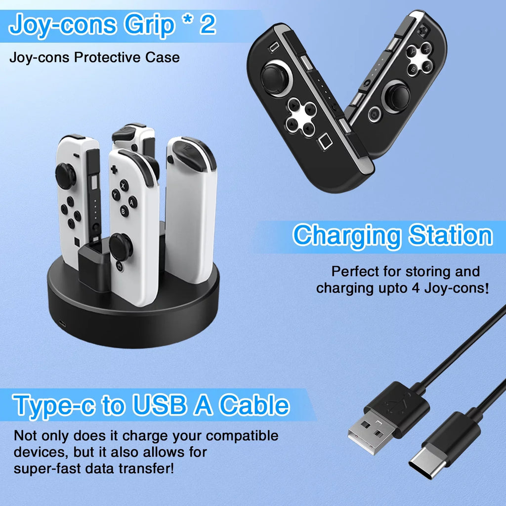 HEYSTOP Switch OLED Accessories for Nintendo Switch OLED Case Bundle,27 in 1 Carry Case for Switch OLED with Protective wrap,Grip wrap,Screen Protector,Game Cards Case,Grip Charge Dock, Black
