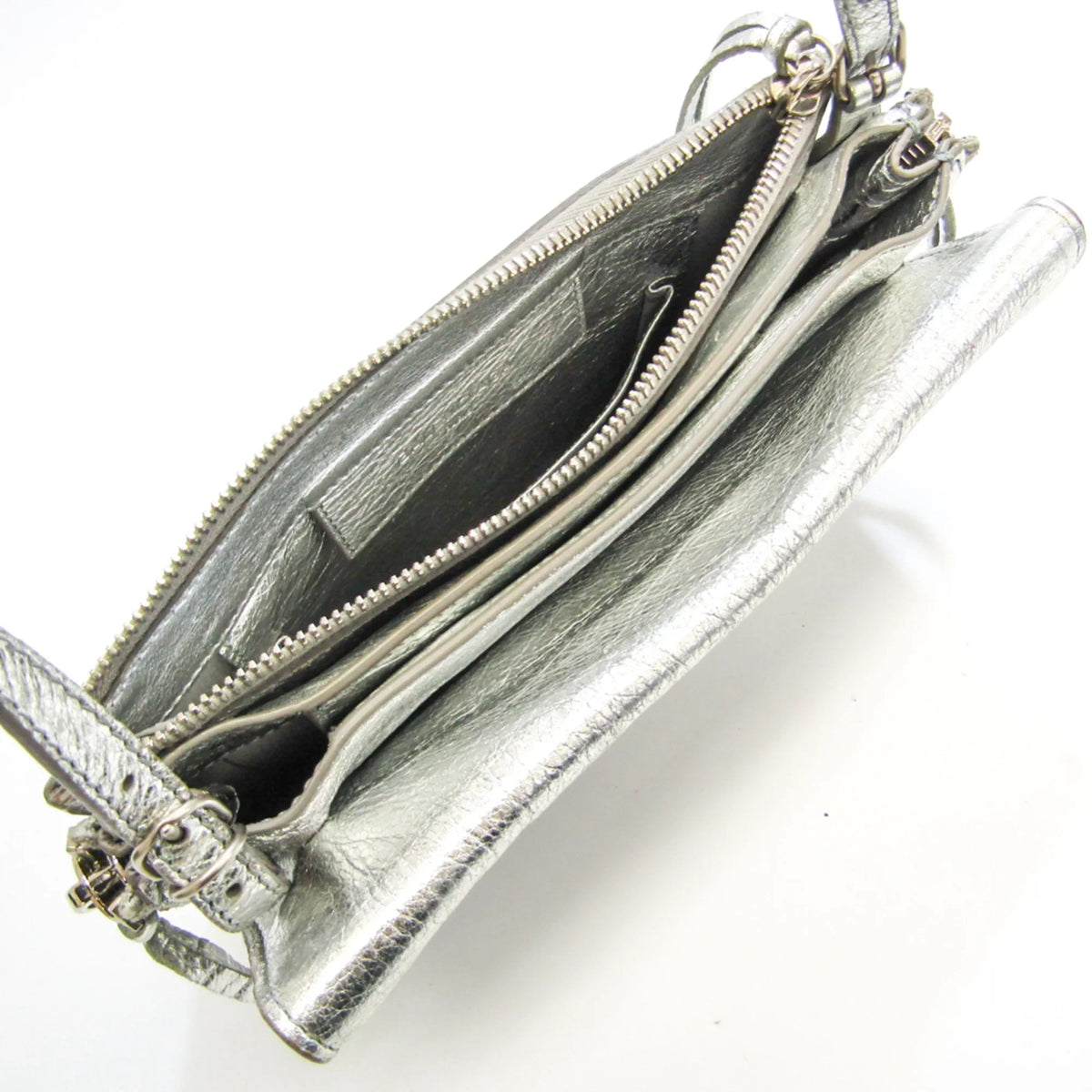 Pre-Owned Balenciaga Paper Triple XS 398815 Women's Leather Shoulder Bag Silver (Good)