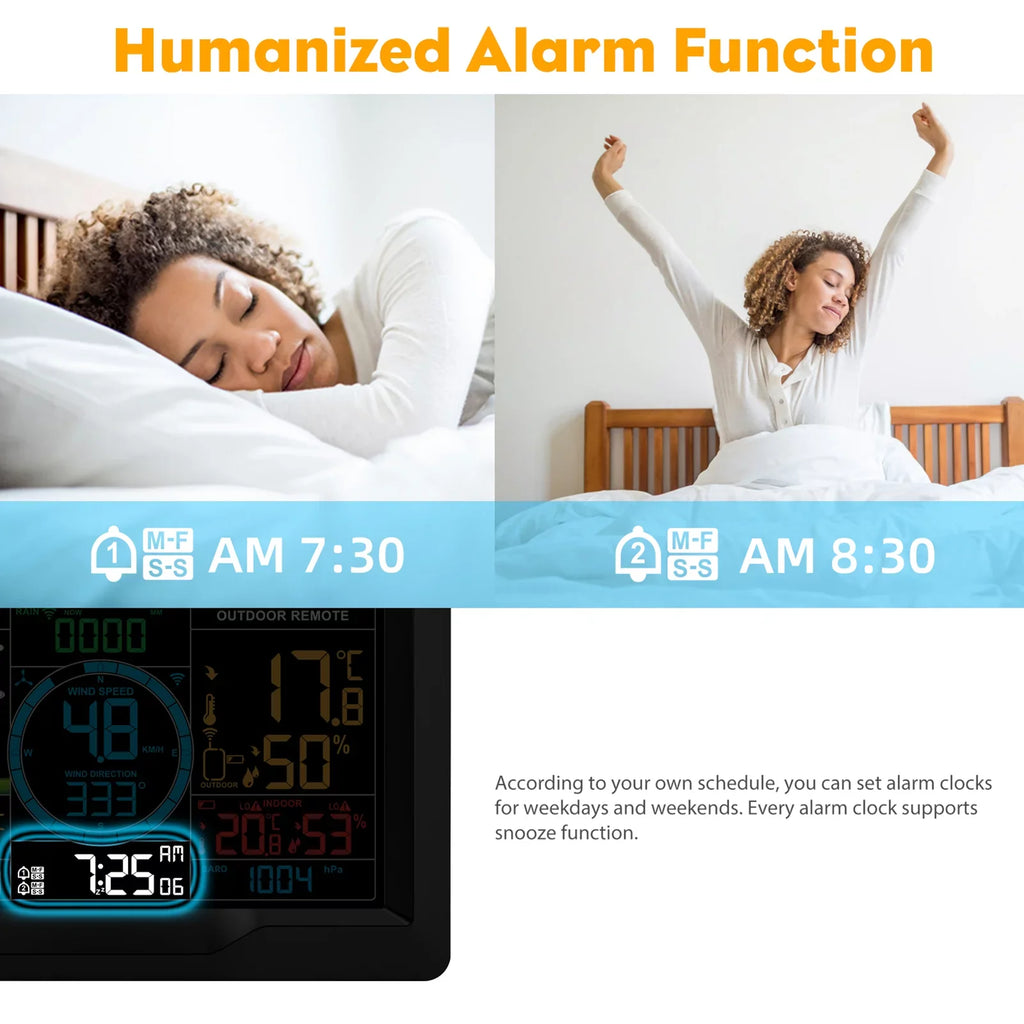 Suzicca Wireless atmospheric conditions Station Indoor Hygrometer Thermometer Temperature Backlit Humidity Display  Digital elements Forecast Station Clock Alarm Clock with Sensor USB Port