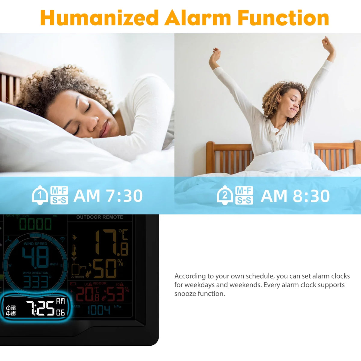 Suzicca Wireless atmospheric conditions Station Indoor Hygrometer Thermometer Temperature Backlit Humidity Display  Digital elements Forecast Station Clock Alarm Clock with Sensor USB Port