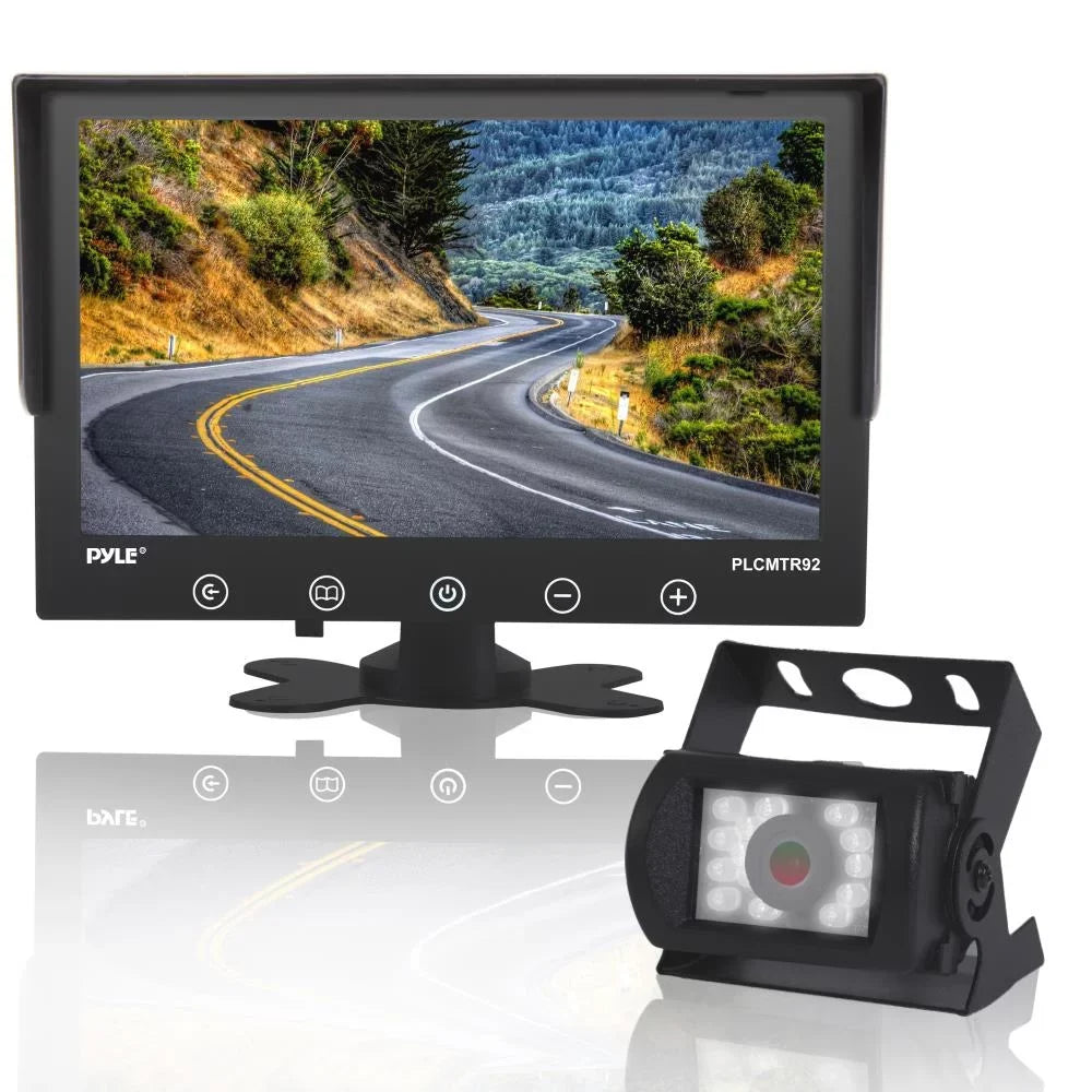 PYLE PLCMTR92 - Waterproof Rated Backup Camera & Monitor System - with 9'' Display Monitor (DC 12-24V for Bus, Truck, Trailer, Van)