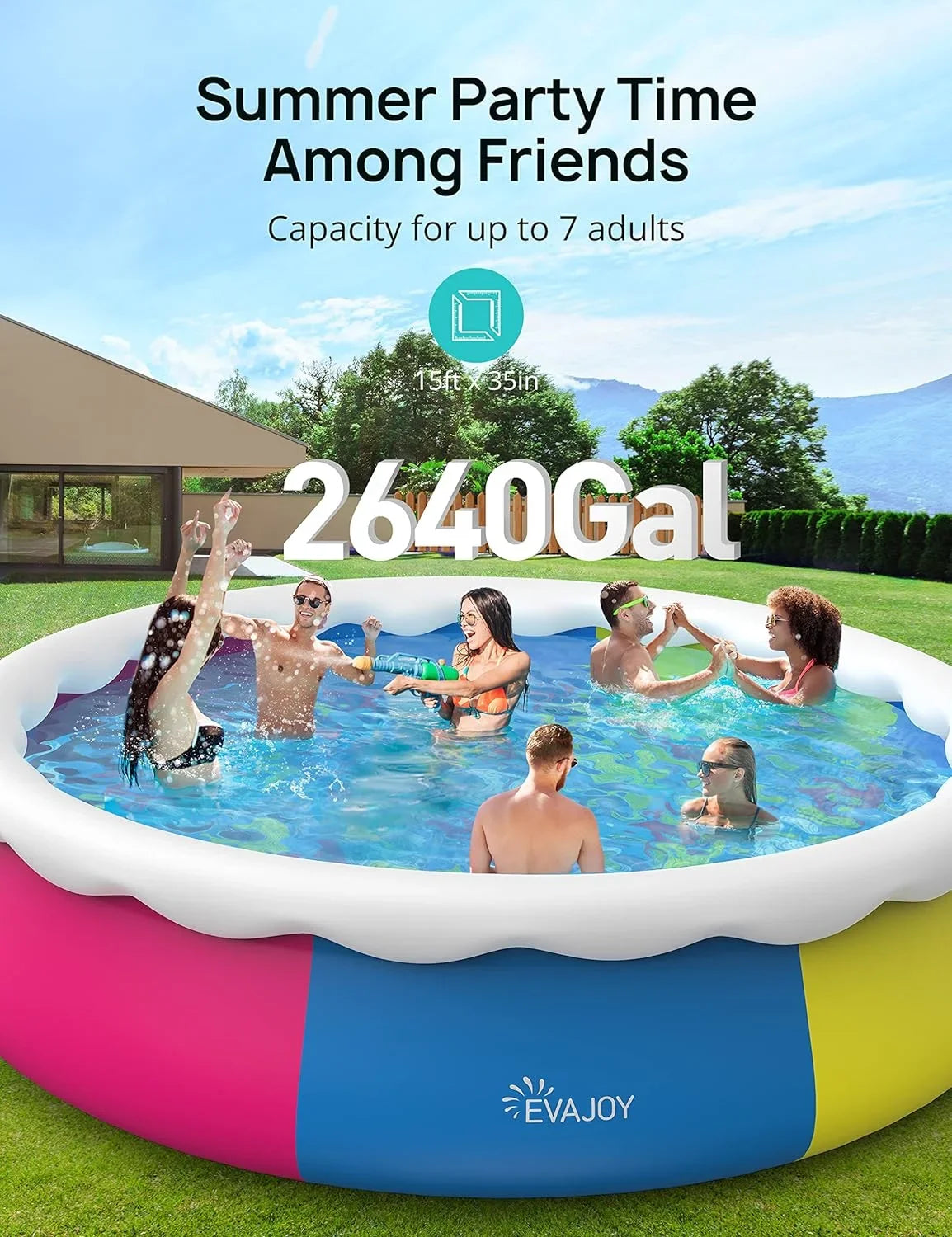 Track 7 15ft *35in Inflatable Swimming Pool Include Filter Pump, Ground Cloth and shield, Blue
