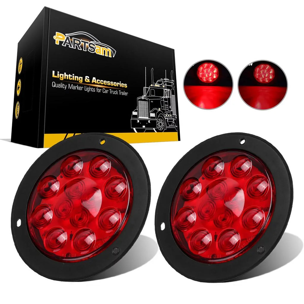Partsam 2PCS 4" Red Stop Turn Tail Brake Truck Trailer Light 12 Diodes Utility