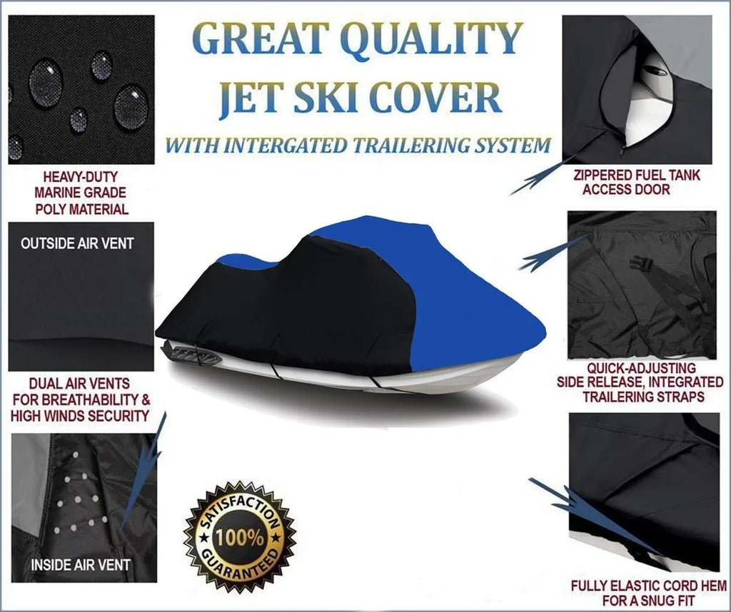 BLACK / BLUE HEAVY-DUTY, 600 DENIER Jet Ski PWC shield appropriate for Yamaha Wave Runner GP 800R 2001 2002 2003 2004 2005 2 Seater