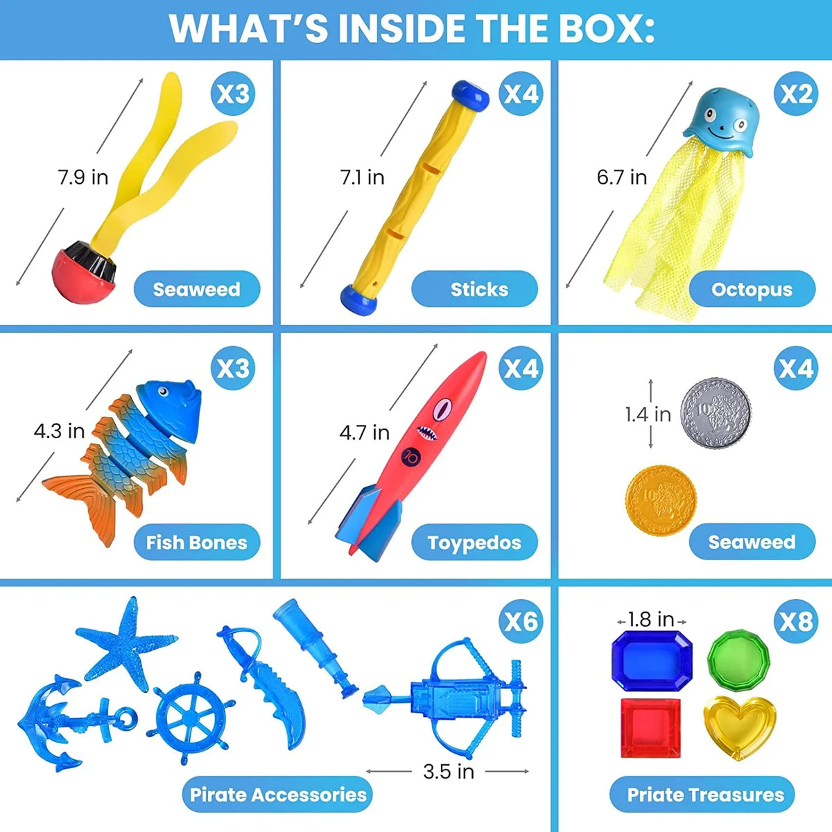 Fun Little Toys 34PCS Swimming Pool for Kids liquid Toys for Backyard, Diving Toys for Kids Pool Toys