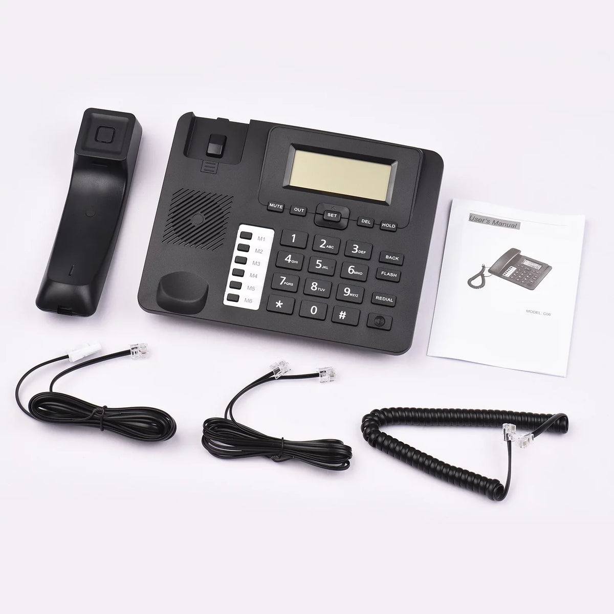 Black Corded Phone Desk Landline Phone Telephone DTMF/FSK Dual System Support Hands-Free/Redial/Flash/Speed Dial/Ring Control Built-in IC Chip Sound Real-time Date for Elderly Seniors Home