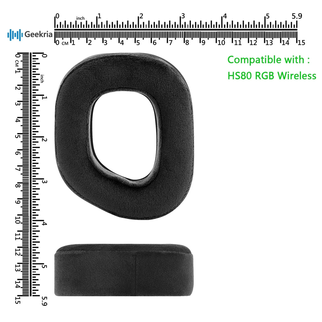 Geekria Comfort Velour Replacement Ear Pads for Corsair HS80 RGB Headphones Ear Cushions, Headset Earpads, Ear Cups shield Repair Parts (Black)