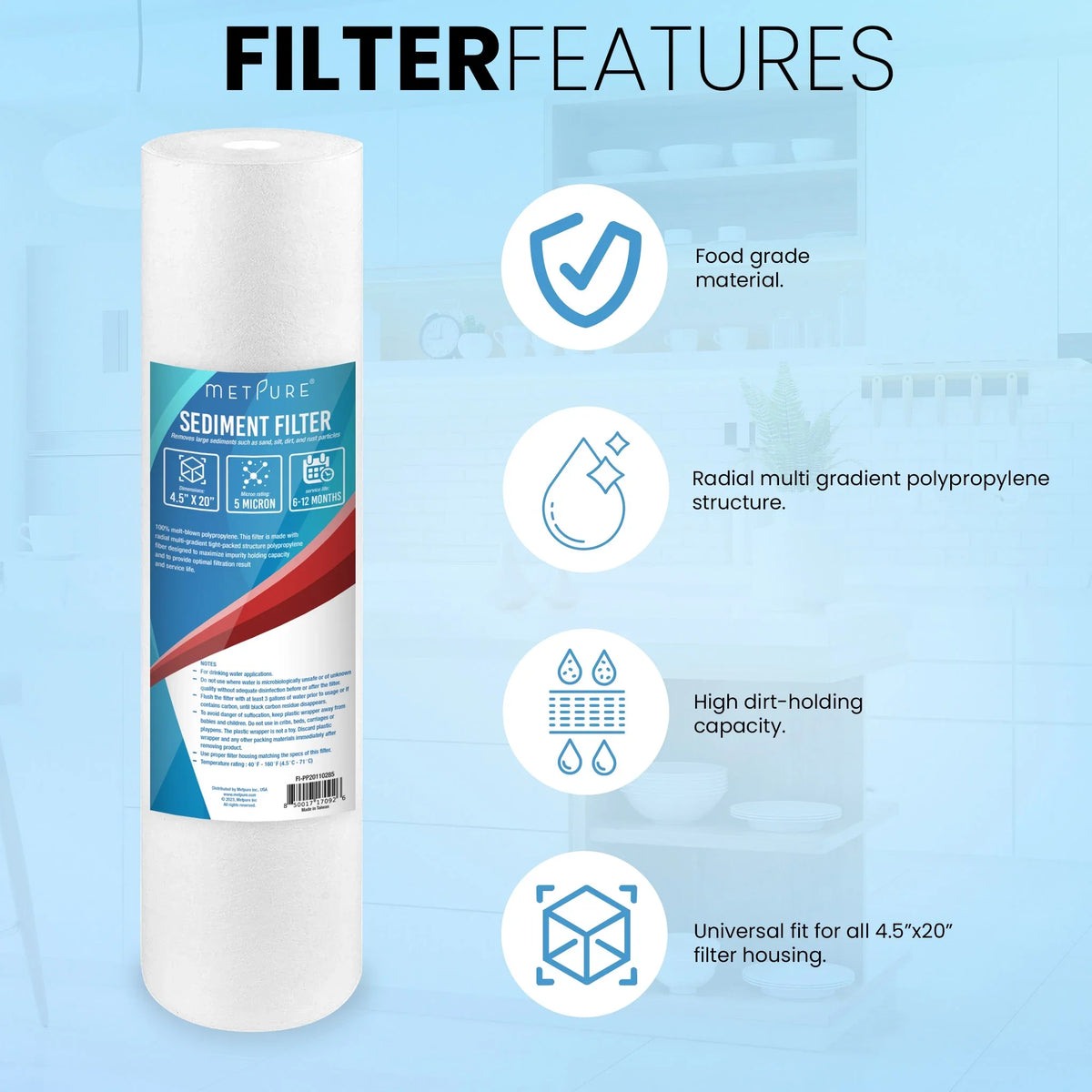 2 Pack. suitable with Hydronix, Pentek DGD Series, and more. 20" x 4.5" Whole House Sediment liquid Filter Cartridge - 5 Micron Melt-Blown Polypropylene 20-inch aqua Filter Replacement