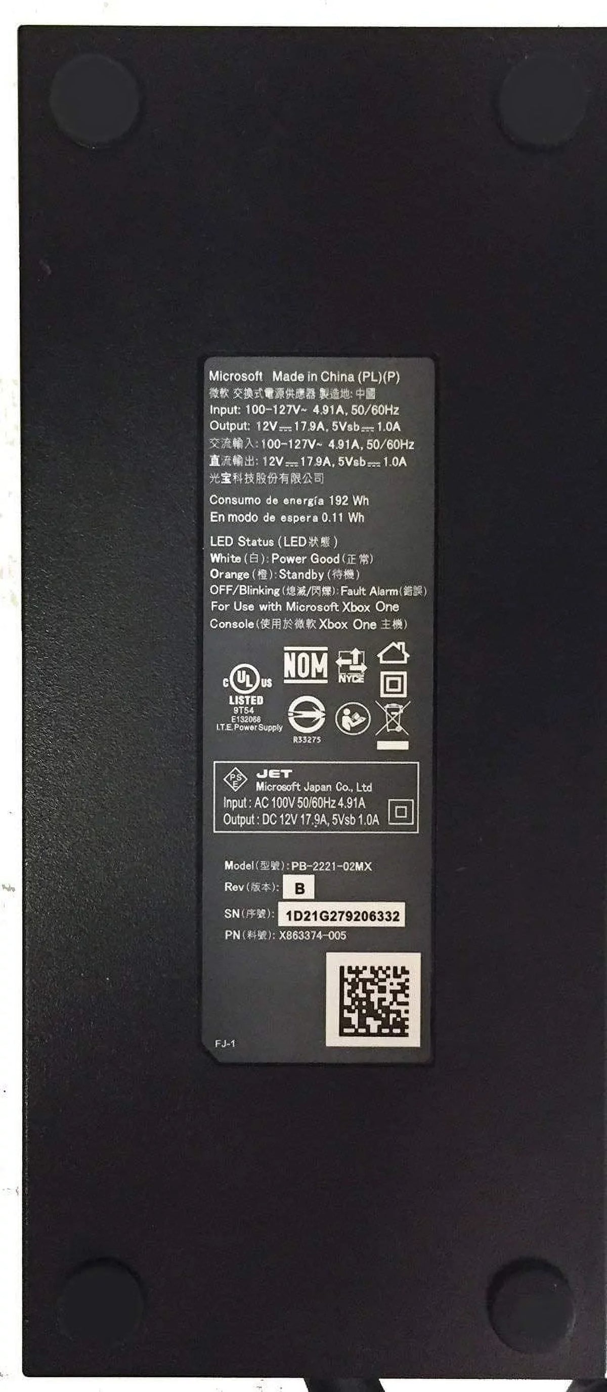 Pre-Owned  Original Power Supply AC Adapter Replacement Cord Brick for Xbox One (Black) (Good)