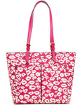 Michael Kors Women's Jet Set Travel Printed Coated Canvas Medium Double Pocket Tote (Electric Pink Multi)