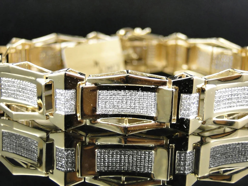 Mens Pave Set 10K White Gold Round Cut Genuine Diamond 8.5 Inch Bracelet 3.1 Ct