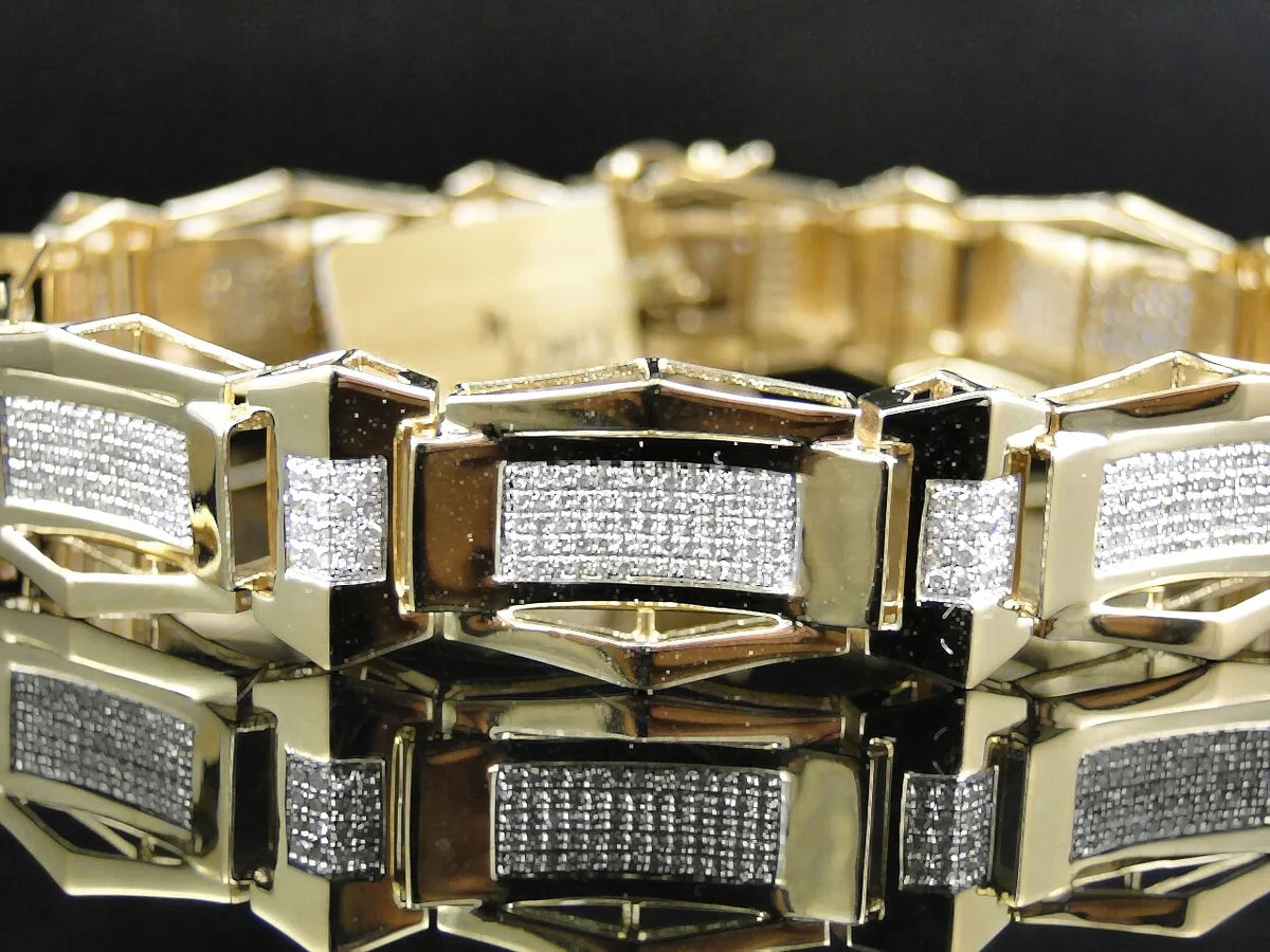 Mens Pave Set 10K White Gold Round Cut Genuine Diamond 8.5 Inch Bracelet 3.1 Ct
