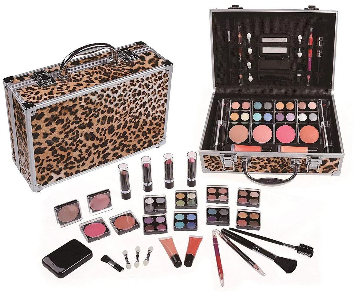 Cameo Cosmetics Premium 51pc Beauty Make Up Set w/ Aluminum Leopard Case