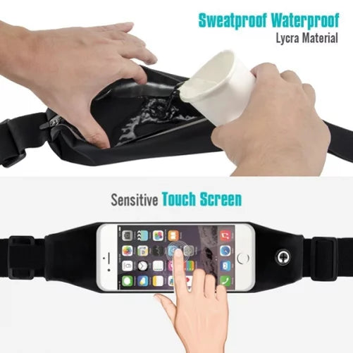 Black Sports Running Workout Waist Bag Belt Case w Retractable Headset MONO Handsfree Earphone Mic J3P for  Galaxy A7 (SM-A700FD) A6 -  Xperia Z5 Z4v Z3v Z3+ Z3 Z2 Z1S Z1 XZs XZ1 T3
