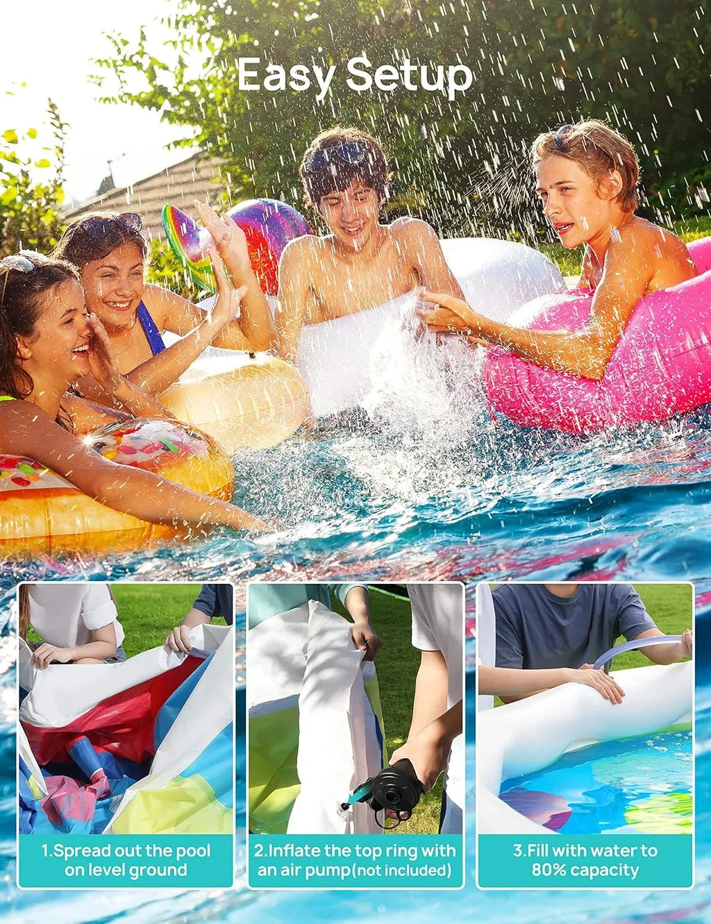 Track 7 15ft *35in Inflatable Swimming Pool Include Filter Pump, Ground Cloth and shield, Blue