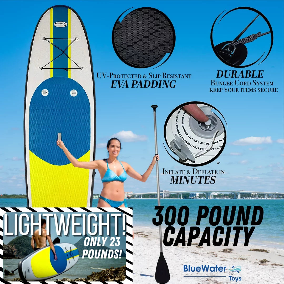 Blue liquid Toys Inflatable Crossover Stand Up Paddle Board/Kayak Kit - Blue Yellow 10 feet by 32 inches