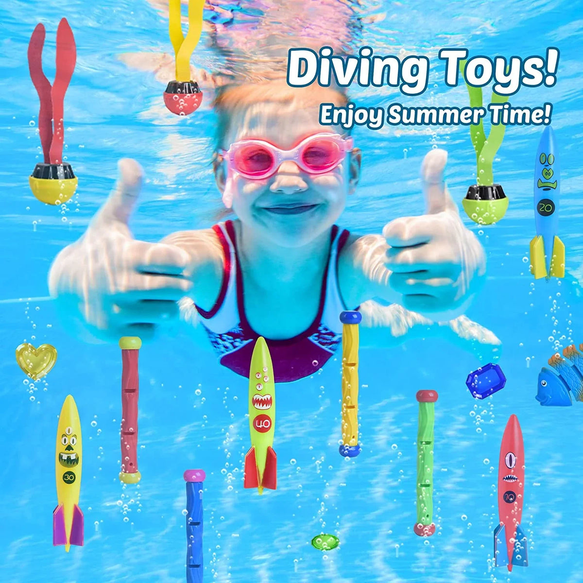 Fun Little Toys 34PCS Swimming Pool for Kids liquid Toys for Backyard, Diving Toys for Kids Pool Toys