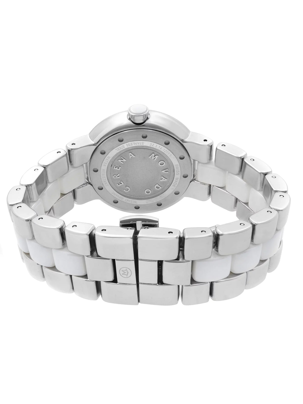 Movado Cerena White Ceramic Steel Diamond Bezel Quartz Ladies Watch 0606625