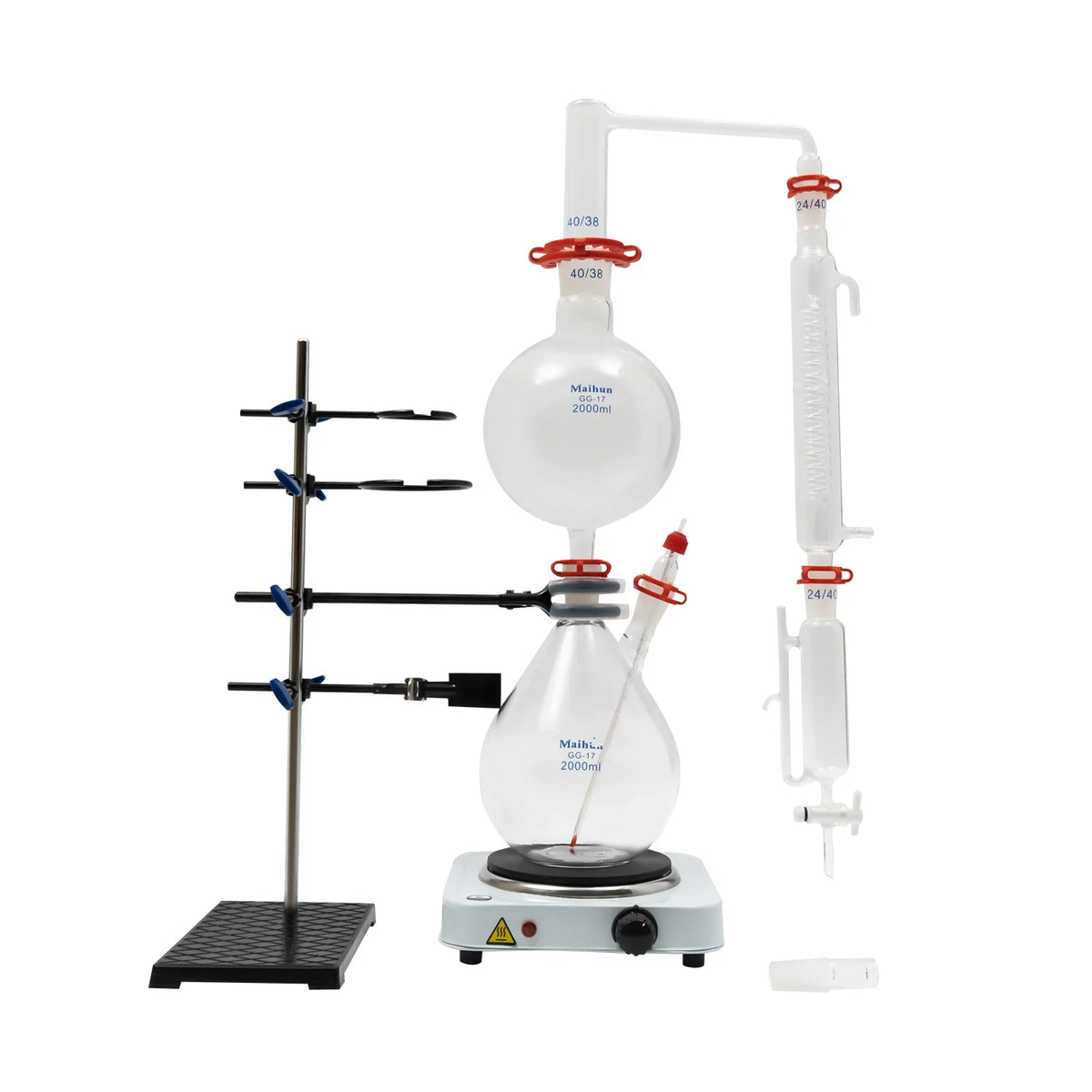 Miumaeov 2000ML Essential Oil Distillation Apparatus with Condenser + Hot Stove + Essential Oil Separator Lab Glass Distillation Kit Steam aqua Distiller Purifier