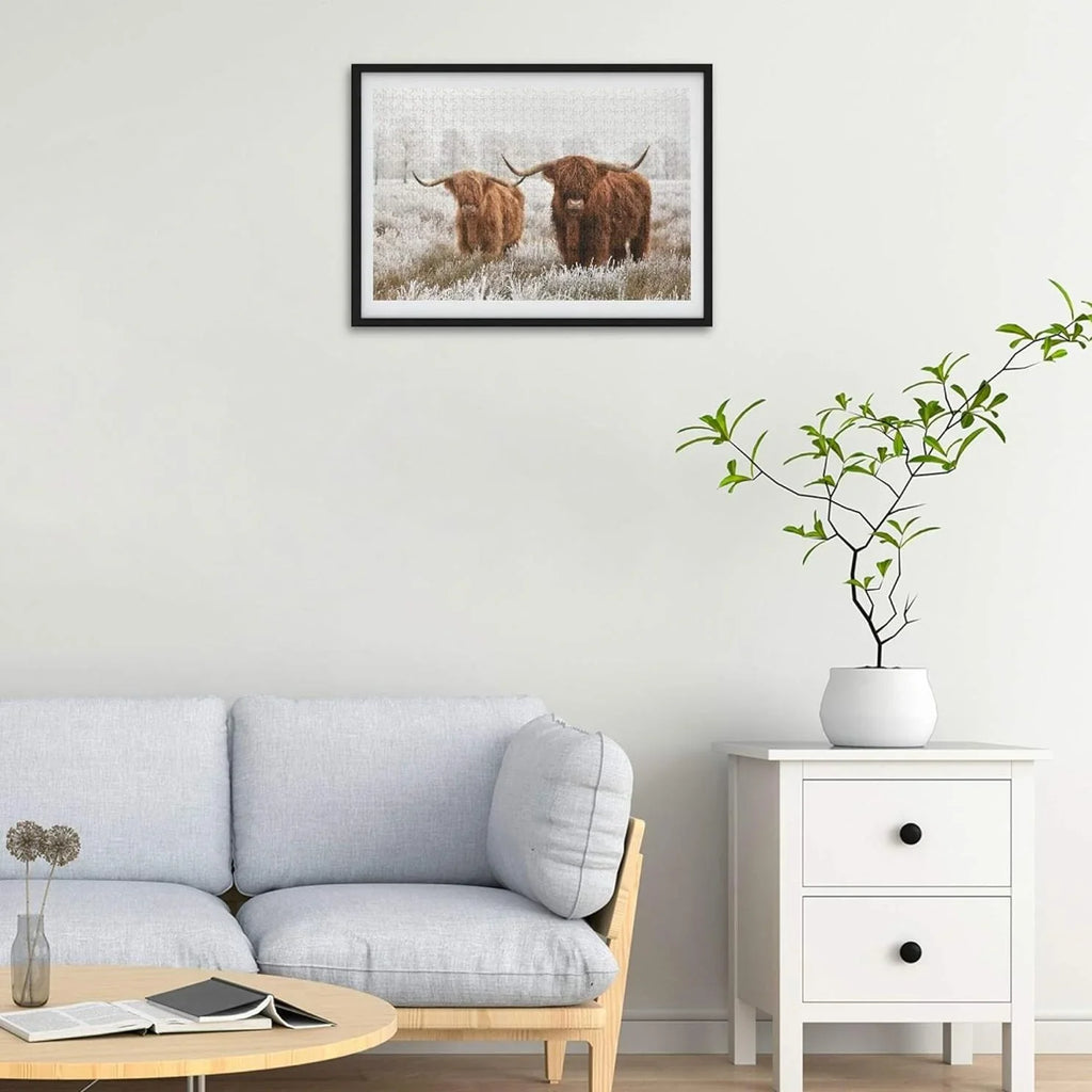 Scottish Highland Cow Jigsaw Puzzle 500 Pieces Wooden Jigsaw Puzzles for Adults, Fun Challenging Brain Exercise Family Game Creative Gift for Friends Parents Grandparents