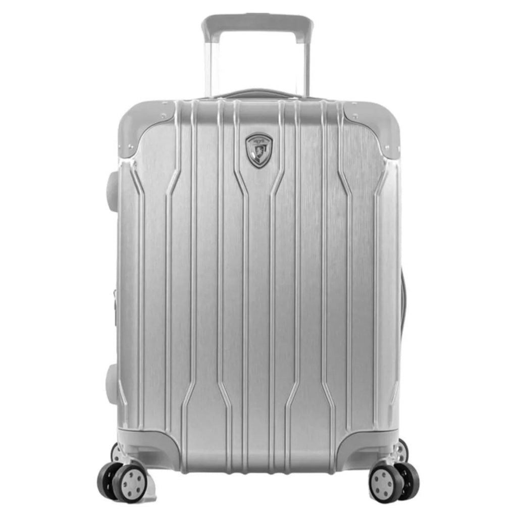 Heys Xtrak 21-Inch Lightweight, TSA Combination Lock, Expandable, Telescopic Handle System Carry-On Luggage with Spinner Wheels Silver