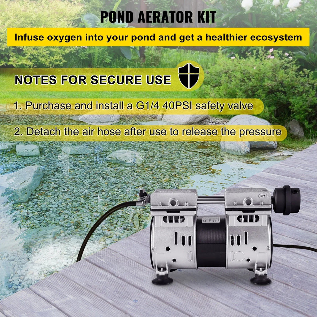 VEVOR 3/4  Pond Aerator for 3 Acres, 4.7 CFM Lake Aeration System with 100' Weighted Tubing & 10" Membrane Diffuser for Deep aqua Aeration