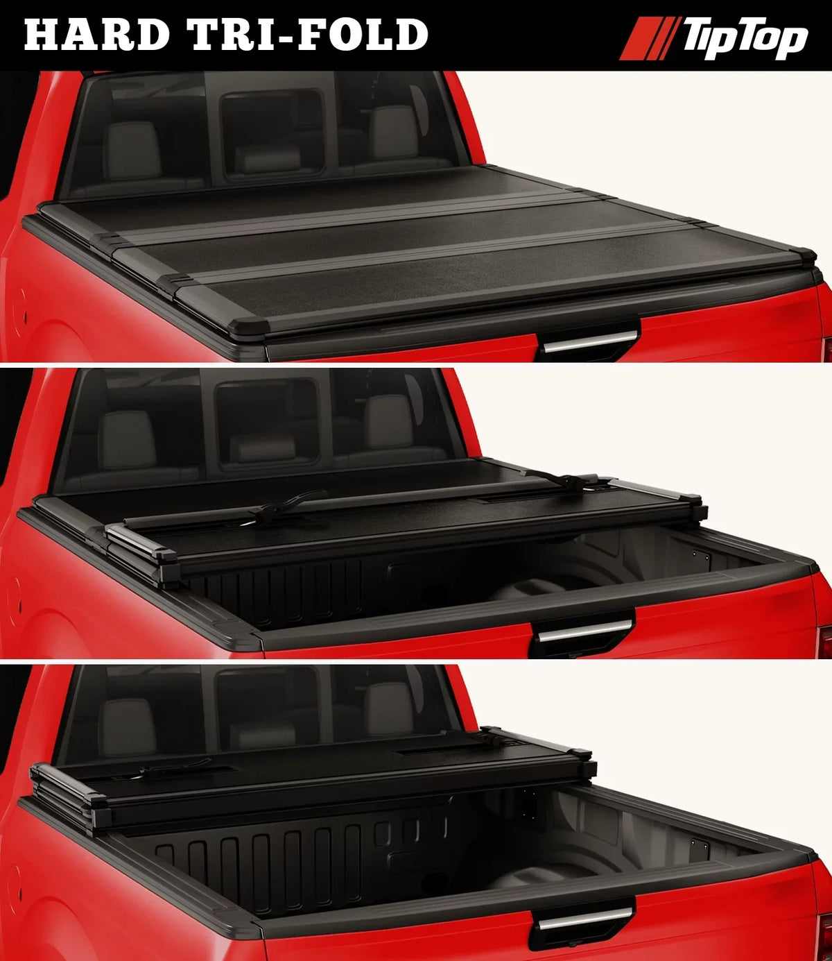 TIPTOP Tri-Fold Hard Tonneau protector Truck Bed FRP On Top For 2005-2015 Tacoma 5ft Bed (60.3") | TPM3 |For Models With or Without The Deck Rail System|