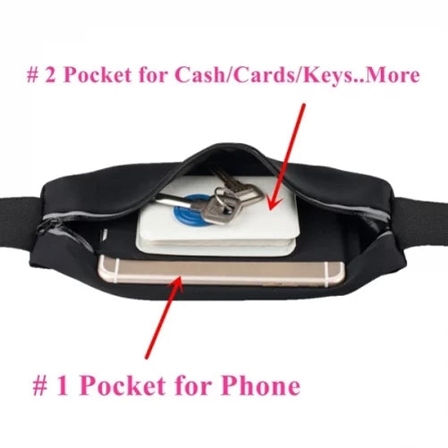Black Sports Running Workout Waist Bag Belt Case w Retractable Headset MONO Handsfree Earphone Mic J3P for  Galaxy A7 (SM-A700FD) A6 -  Xperia Z5 Z4v Z3v Z3+ Z3 Z2 Z1S Z1 XZs XZ1 T3
