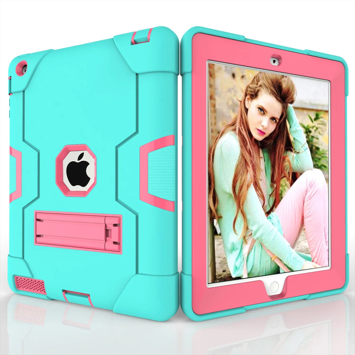 iPad 2 Case,iPad 3 Case,iPad 4 Case, Allytech Three Layer Shockproof Armor Defender Protective Case protector with Kickstand for iPad 2nd Gen / iPad 3rd Gen / iPad 4th Generation (Aqua/Rosegold)